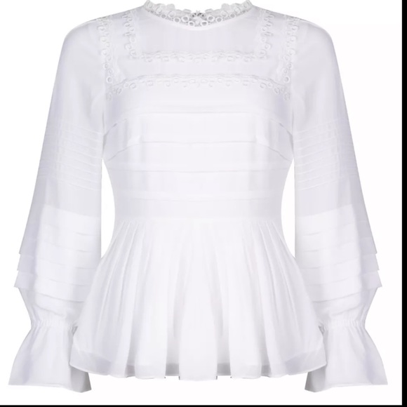 Ted Baker Women's Roobee Pintuck Detailing Long Sleeve Top - White sz 3 US 8 - Picture 2 of 11